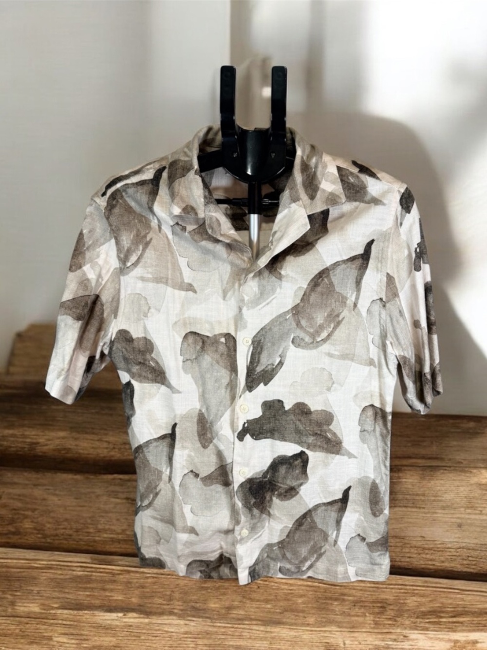 Zara Man Linen Lyocell Blend Abstract Print Shirt Size M Portugal